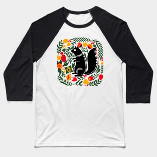 Folk Art Squirrel with Bright Flowers and Leaves Baseball T-Shirt